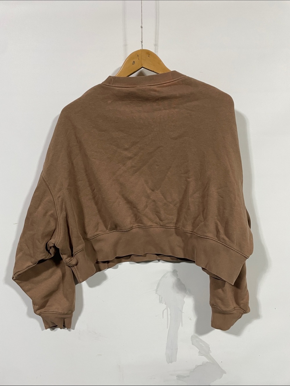 Nike Women's Brown Cropped Sweatshirt with White Center Swoosh - Picture 3 of 4